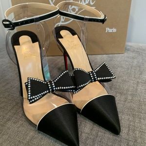 NIB Christian Louboutin Naked Bow 100 Black Crystal Sexy Pumps 40.5 10.5
